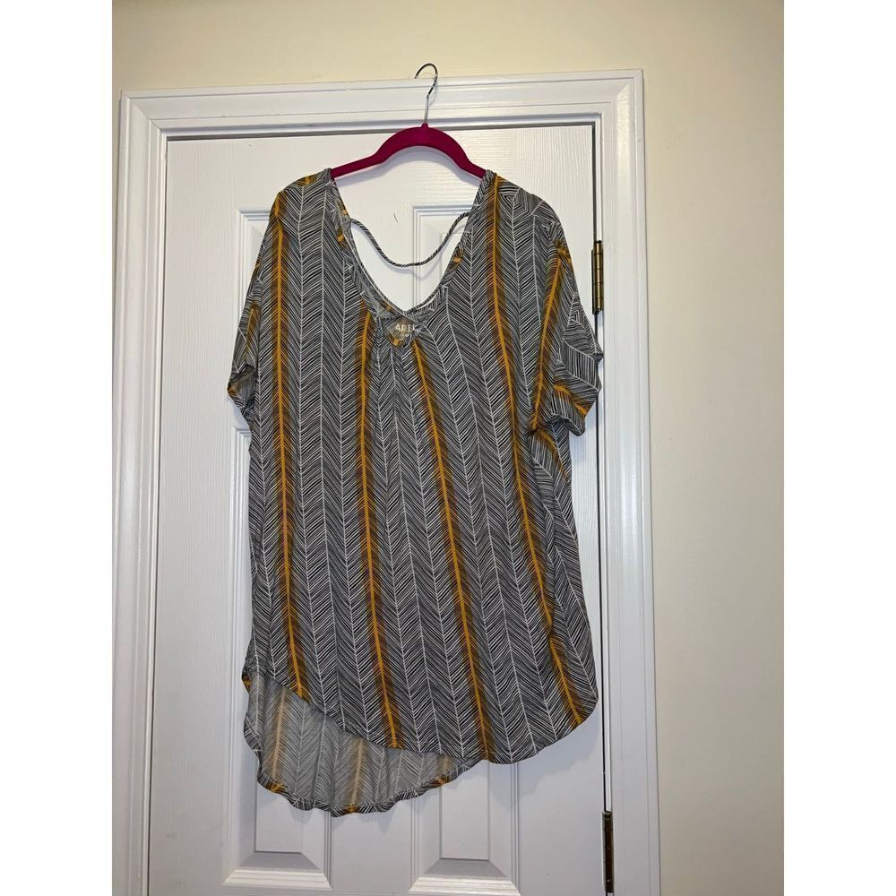 Apt. 9 Womens TOP 0X Black White Feather Print Strappy Oversized Soft Comfort